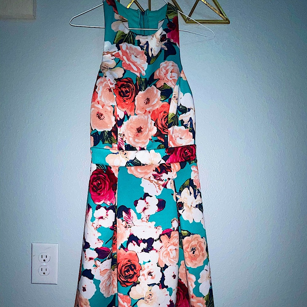 Jodi Kristopher Junior Teal Floral dress